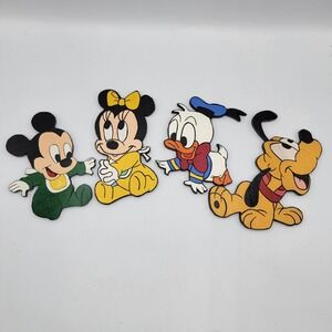 Vintage 1980s Disney Baby Nursery Wall Decor Mickey Minnie Donald Pluto Wooden